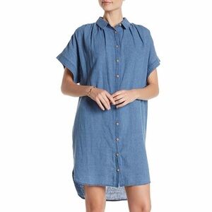 Madewell Central Blue Denim linen chambray button front Shirt mini dress